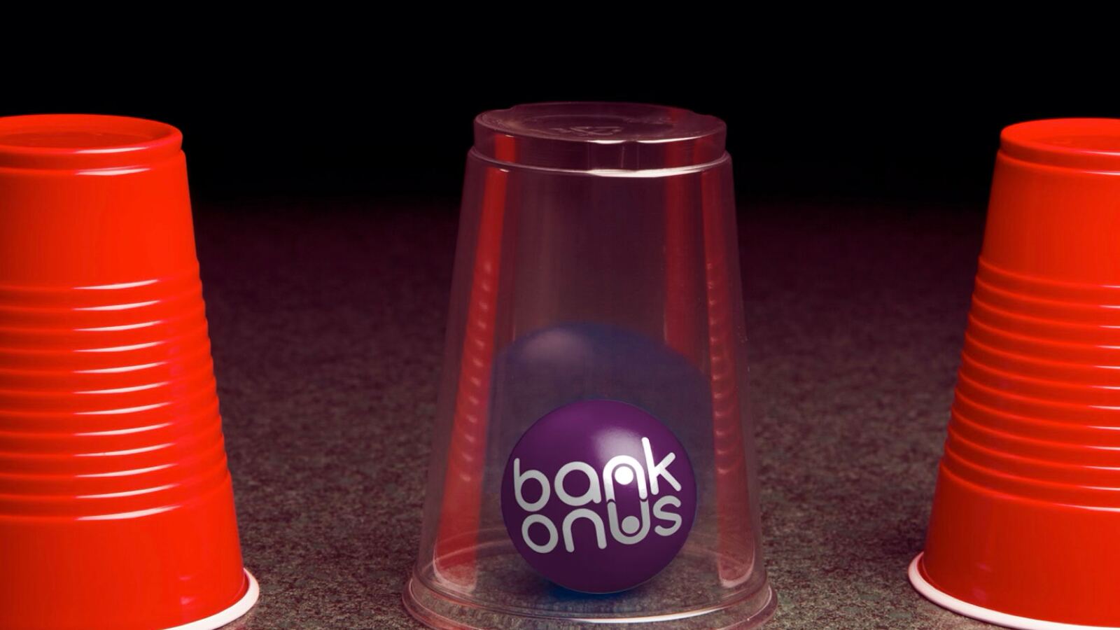 A shell game illustrating the BankOnUs brand strategy of transparency