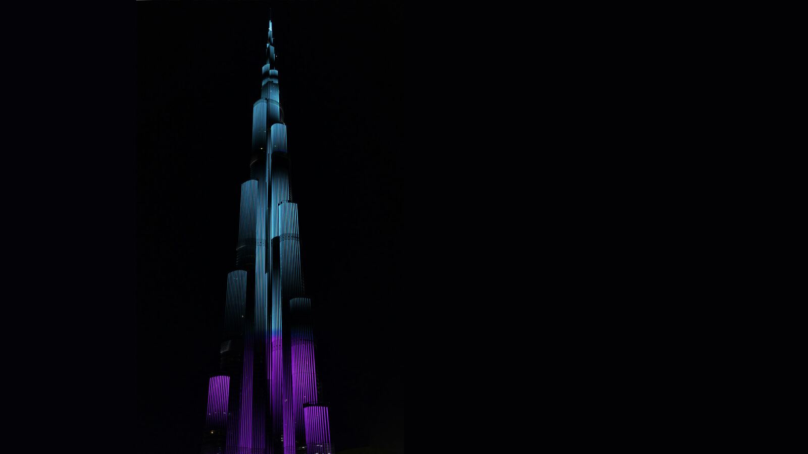 The Burj Khalifa illuminated at night