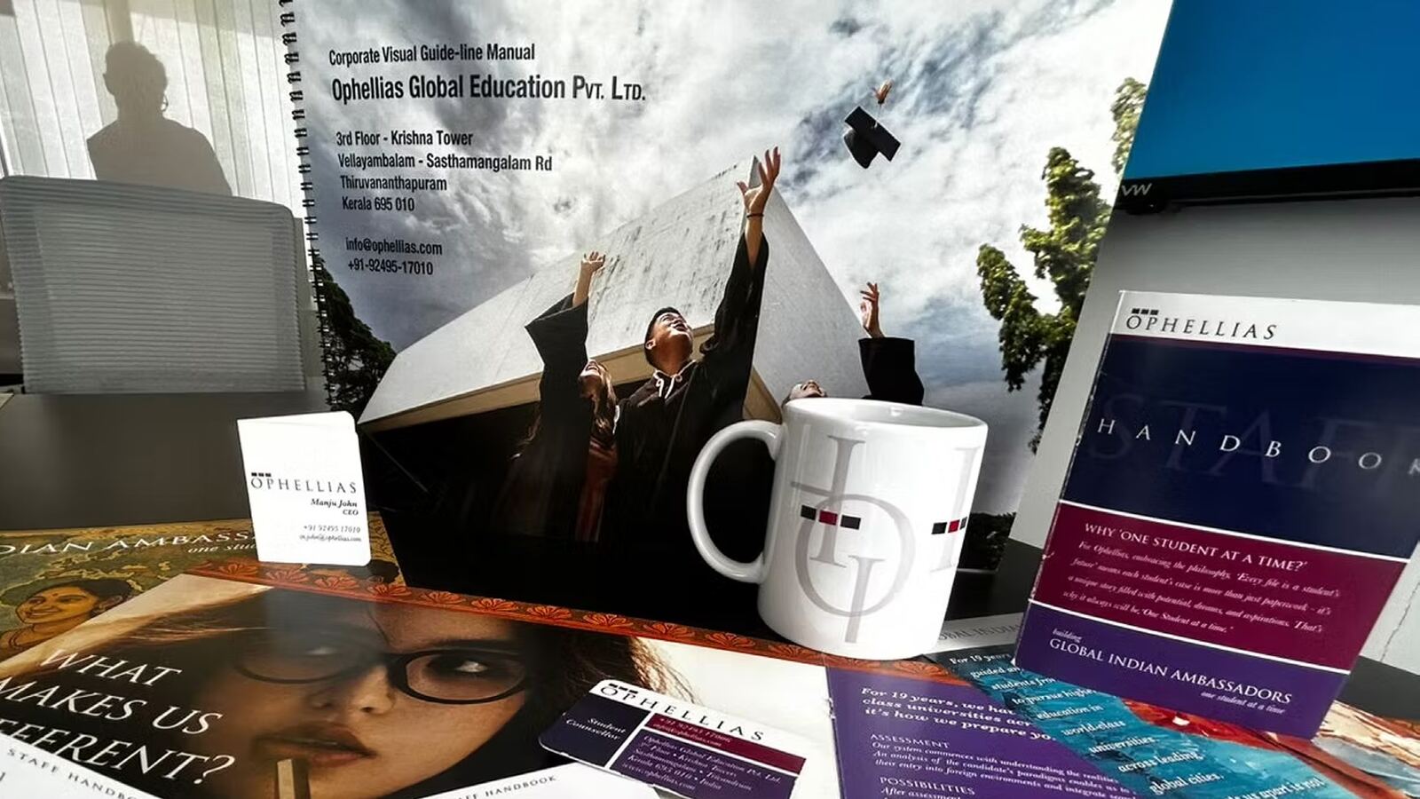 Ophellias Global Education branding collateral and guidebook